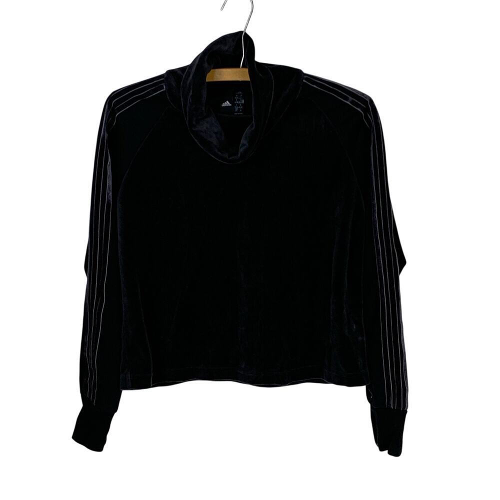 Adidas Black Velour Funnel Neck Cropped Top Size S Sporty Blokette